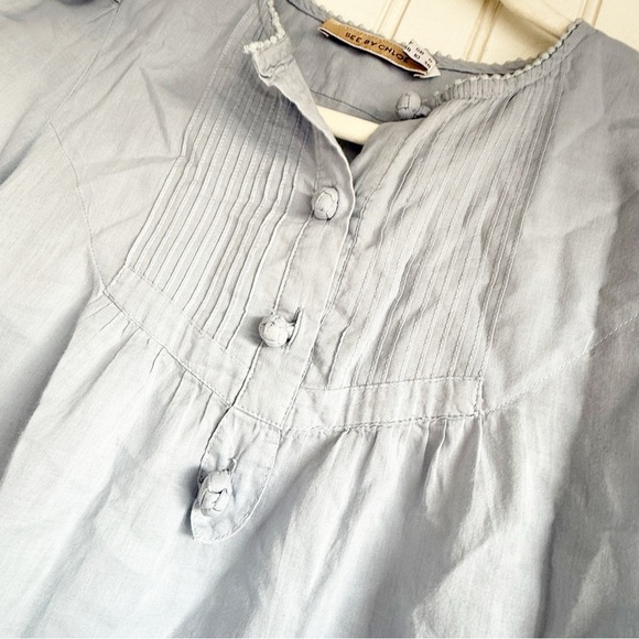 See by Chloe Size 6 Dusty Blue 3/4 Puff Sleeve Pintuck Top Blouse - Picture 2 of 5